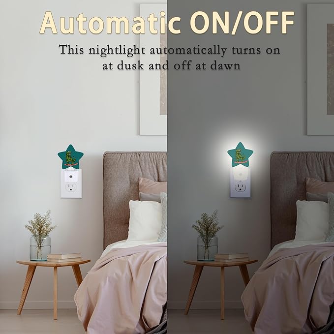 Dinosaur Green Night Light Plug-in Dusk to Dawn Smart Sensor White Led Nightlight for Bedroom Bathroom Kitchen Hallway Stairs Energy Efficient Decor Desk Lamp