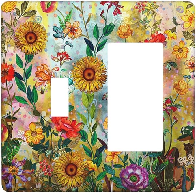 Fall Colorful Sunflower Floral 2 Gang Toggle Rocker Combo Wall Plates Decorative GFCI Device Outlet Cover Receptacle Electrical Faceplate Switchplate for Bedroom Bathroom Kitchen Decor