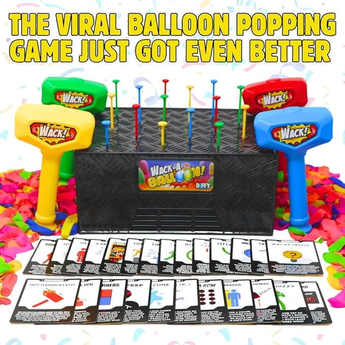 Wack A Balloon Party Edition Pop Game for Kids and Adults, Interactive Balloon Popping Party Gift for Game Night, Family Fun and Classrooms, Ages 4+