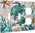 Beach Sea Turtle Ocean Theme 3-Gang 2-Toggle 1-Duplex Receptacle Combination Light Switch Decorative Triple Combo Device Switches/Rocker Outlet Covers and Wall Plate