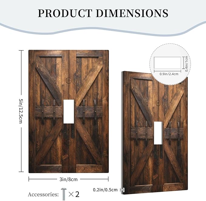 Decorative Light Switch Cover Plate Retro Brown Wood Barndoor 1 Gang Single Toggle Wall Plates for Electrical Outlet Covers Switch Plate Covers Faceplate for Farmhouse Home Decor