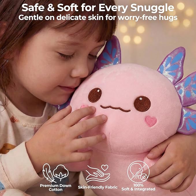 Mewaii Cute Axolotl Plush Pillow, Kawaii Plushies Pink Axolotl Stuffed Animals, Squishy Plushies, Cuddle Plush Pillow for Kids & Girls (13 Inch)