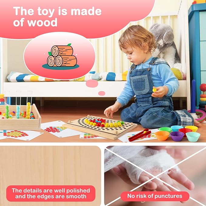 INIFEIDALA Montessori Wooden Educational Toys for 3-6 Year Olds,Counting & Color Sorting Toys with Tweezer Tongs,Preschool Learning Activities,STEM Math Manipulatives to Develop Fine Motor Skills