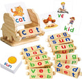 ShyLizard Montessori Learning and Educational Toys Gifts for Kids 3 4 5 Years, Wooden Reading Blocks Toys, Learning Activities for Preschool Kindergarten, Turning Rotating Matching Flash Card Games
