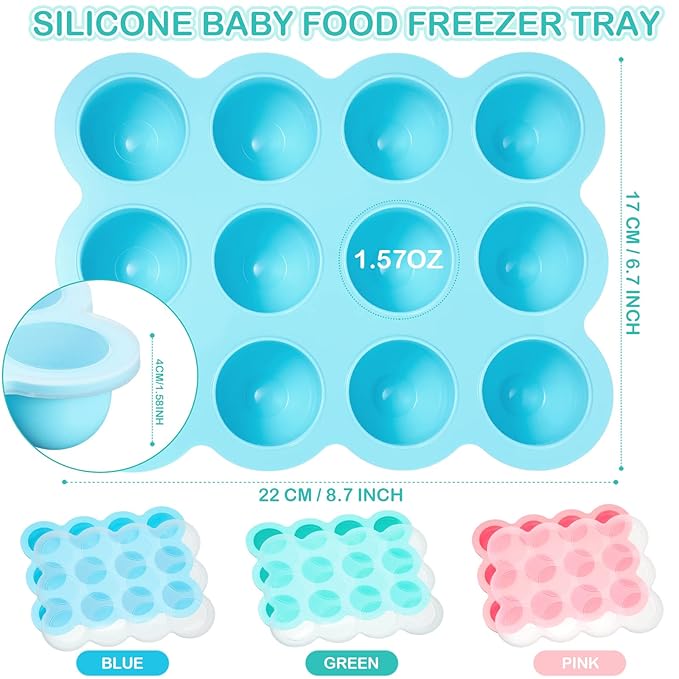 Potchen 3 Pcs Baby Food Storage Container 12 Cup Silicone Baby Food Freezer Tray with Lid Stackable Reusable Silicone Freezer Tray for Vegetable Fruit Puree and Breast Milk(Multicolor)