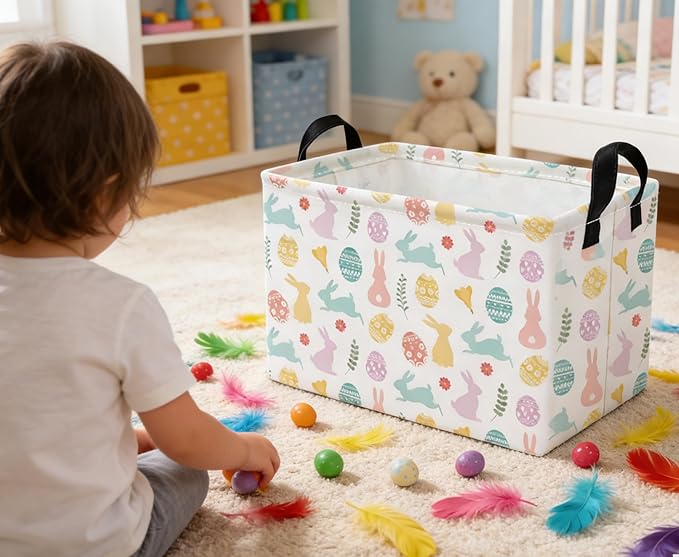 Essme Rectangular Easter Baskets,Kids Storage Basket with Handles for Easter Room Decor, Boys Box,Cute Storage Bin.