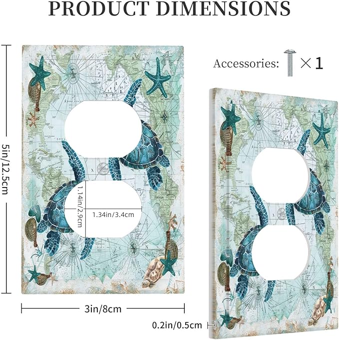 Outlet Covers Nautical Green Sea Turtles Beach Blue Ocean 1 Gang Duplex Light Switch Cover Decorative Switch Plates Electrical Receptacle Faceplate Wall Plate For Bathroom Kids Room