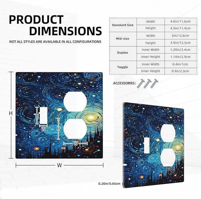 Outlet Covers Abstract Starry Night Style 1 Toggle 1 Duplex Switch Plate Covers Electrical Light Switch Cover Plate Decorative Wall Plate Socket Cover for Home living Room Decor