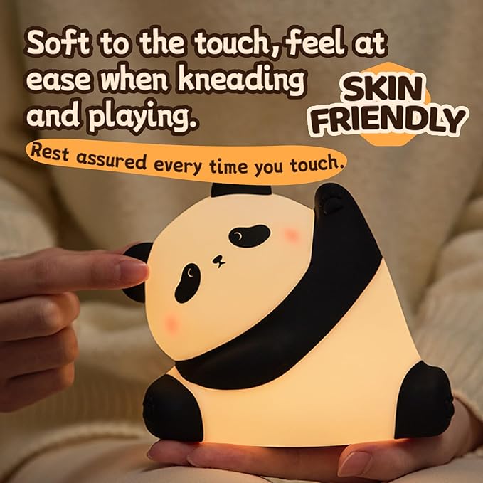 Panda Night Light for Kids, Cute LED Squishy Nursery Night Light 3 Level Dimmable Lamp, Silicone Animal Nightlight USB Charging Port Bedside Table Lamp for Toddler Baby Kids Funny Gifts Bedroom Decor