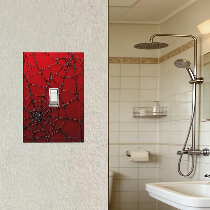 Red Spider Web 1-Gang Toggle Light Switch Plate, Hero Theme Cartoon Wall Plate for Boys Bedroom, Playroom, Game Room & Man Cave