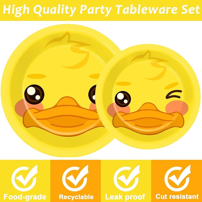 gisgfim 96 Pcs Duck Plates and Napkins Party Supplies Duck Themed Party Tableware Set Duck Birthday Party Decorations Favors for Kids Birthday Baby Shower for 24 Guests