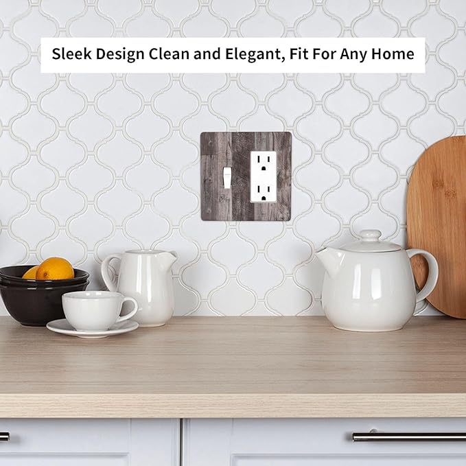 Outlet Covers Rustic Dark Grey Wood Retro Country Wooden 1 Toggle 1 Rocker Combination Decorative Wall Plate Electrical Switch Plates Light Switch Cover Plate for Farmhouse Cabin Decor