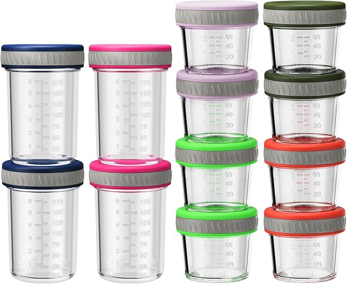 Sursip Glass Baby Food Storage Containers, 4 oz & 8 oz Small Mason Jars with Lids, Airtight for Baby Puree Containers, Juice, Milk, Yogurt, Overnight Oats, Mini Toddler Snack Cups -12 Pack
