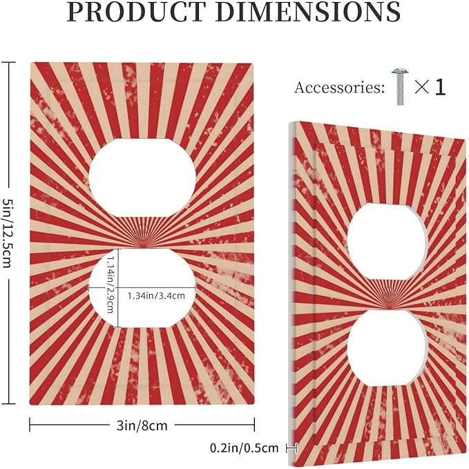 Retro Circus Sparkling Red White Lines Mid Century Outlet Covers 1 Gang Duplex Light Switch Cover Decorative Switch Plates Electrical Receptacle Faceplate Wall Plate for Farmhouse Home Decor