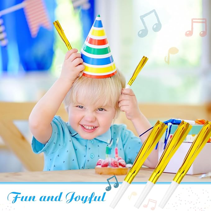 48 Pcs Gold Noise Makers, Party Blowers, New Years Eve Noise Makers, for Baby Shower, Kids Birthday, New Year Party Favor - Gold