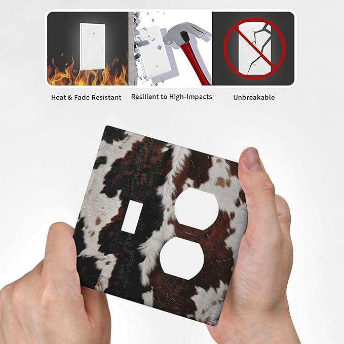 Cowhide Print Abstract Animal Fur Rustic Wallplates 1 Toggle 1 Duplex Switch Plate Electrical GFCI Faceplate Decorative Light Switch Covers for Farmhouse Home Decor