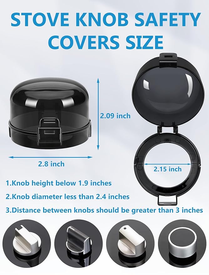 Stove Knob Safety Covers, 6 Pack Universal Gas Stove Knob Covers, Heat-Resistant Baby Proof Stove Knob Covers, Gas Stove Knob Locks for Child Safety and Pet (Black)