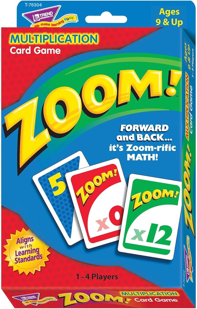 Trend Enterprises: Zoom! Multiplication Card Game, Use Addition Skills, Build Multiplication Skills, Test Probability, Surprise Cards Send Scores to Zero, 1 to 4 Players, for Ages 9 and Up