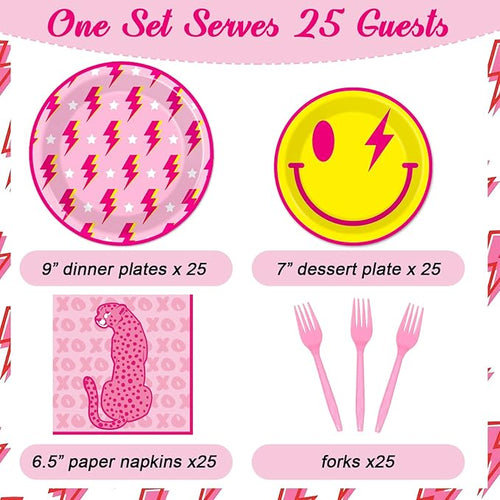 100 Pcs Preppy Party Plates Napkins Forks Supplies Set Disposable Tableware Paper Plates Dinnerware Y2K Girl Bachelorette Party Decoration Favors Serves 25