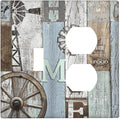 Rustic Western Barn Door Vintage Windmill Wallplates 1 Toggle 1 Duplex Switch Plate Electrical GFCI Faceplate Decorative Light Switch Covers for Farmhouse Home Decor