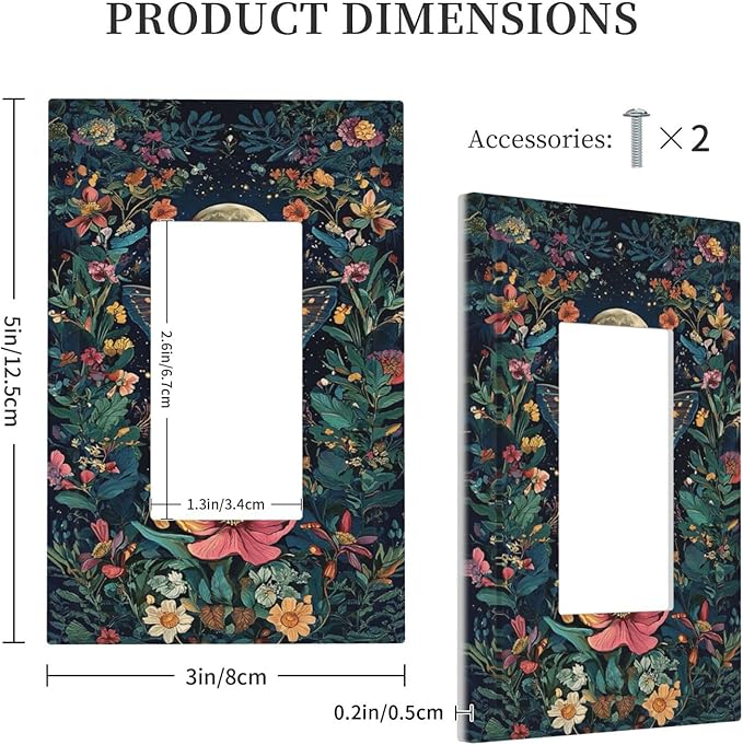 Decorative Outlet Covers Bohemian Moon Butterfly Floral 1 Gang Single Rocker Light Switch Cover Plate GFCI Wall Plates Electrical Switch Plate Cover for Bedroom Cabin Decor