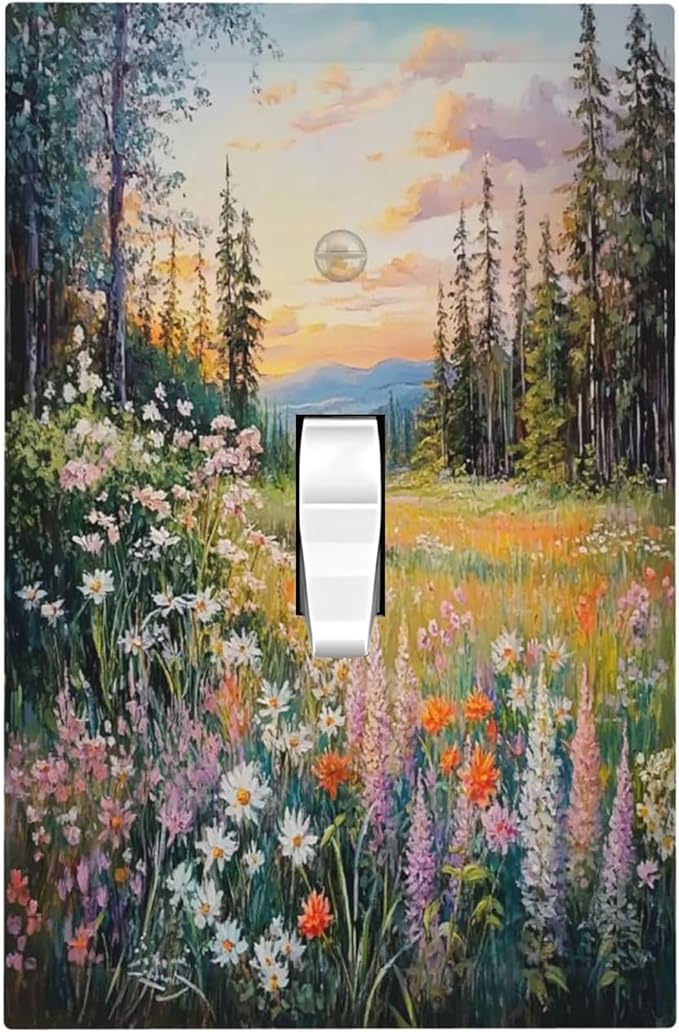 Decorative Light Switch Cover Floral Landscape Rustic Nature Wildflower 1 Gang Single Toggle Device Electrical Faceplate Switchplates Decorator Outlet Wall Plate For Bed Room Living Room