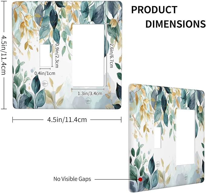 Boho Goldgreen Leaf Botanical Eucalyptus Leaves Outlet Covers 1 Toggle 1 Rocker Combination Decorative Wall Plate Electrical Switch Plates Light Switch Cover Plate for Bedroom Living Room Decor