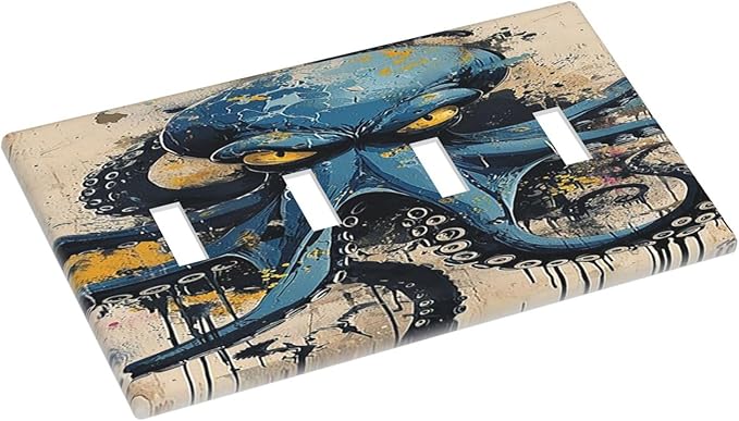 Light Switch Covers Boho Tropical Leaves Quad Toggle Electrical Faceplate 4 Gang Wall Plate Decorative Switch Plates for Bedroom Bathroom Decor