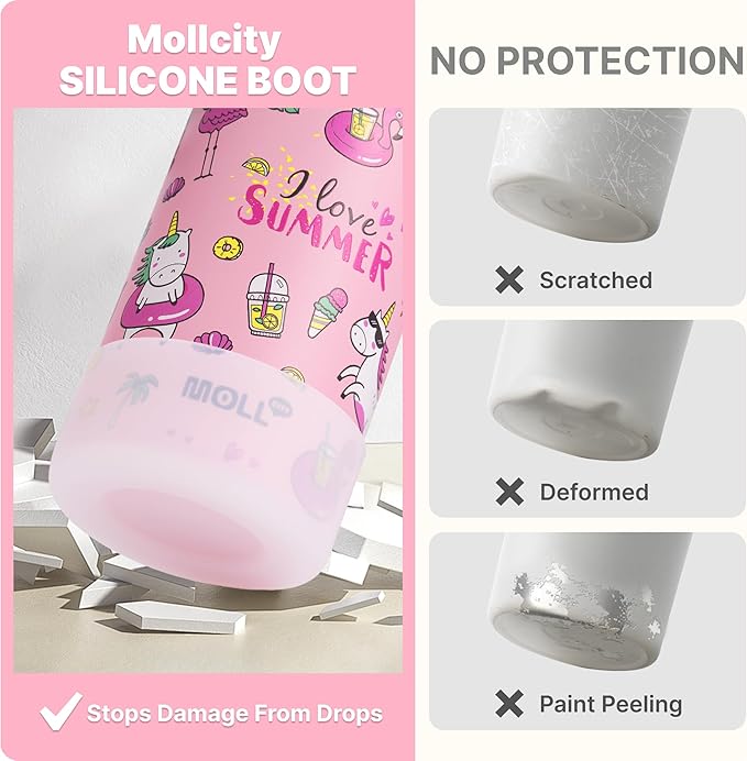 12 oz Water Bottle Stainless Steel Double Wall Vacuum Insulated Water Bottle for Girls, Reusable Metal Water Flask BPA Free - Flamingo Pink