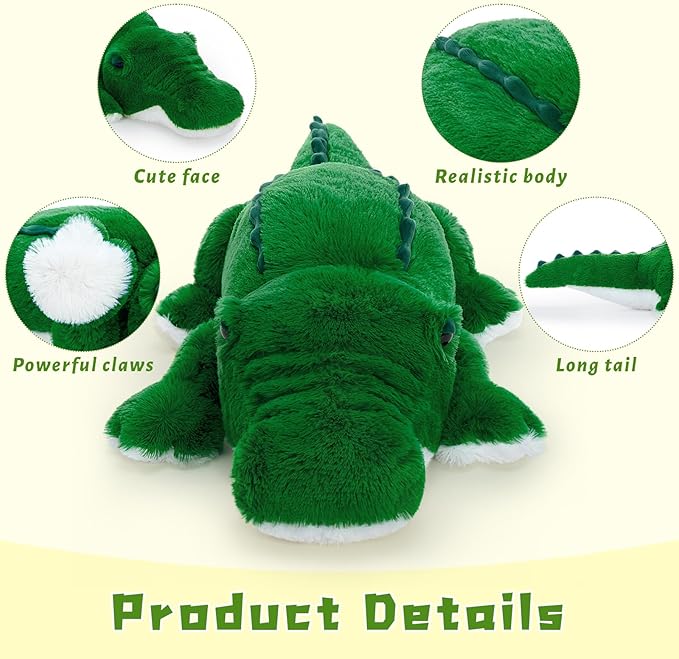 MorisMos 34inch Giant Alligator Stuffed Animal, Soft Fluffy Alligator Plush Toy, Big Stuffed Huge Crocodile Plush Gifts for Kids Boys Girls Brithday