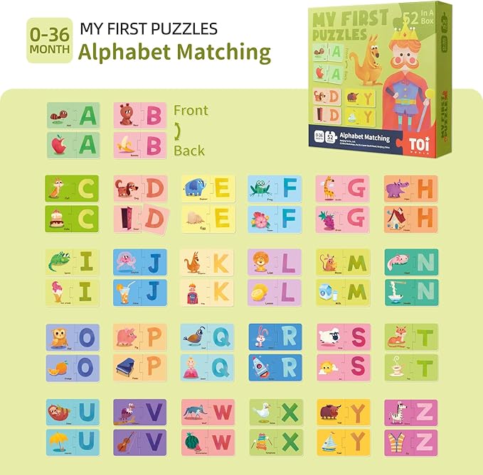 Toi 6 Packs Large Piece Toddler Jigsaw Puzzles for Kids Aged 1.5+, Alphabet Puzzle Floor Puzzles for Beginner, Preschool Learning Game for Boys Girls, Alphabet Matching