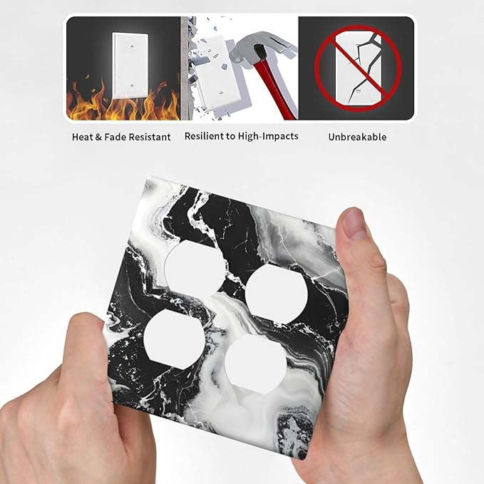 Ink Painting Marble Black White Abstract Luxurious Print Outlet Covers 2 Gang Double Duplex Decorative Light Switch Covers Electrical Wallplates Socket Faceplate for Kitchen Office Decor