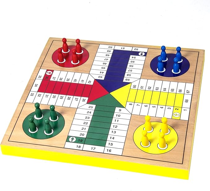 AMEROUS 12 inches Wooden Ludo Board Game - Snakes and Ladders, 2 in 1 Reversible, 1-4 Players Family Dice Games Set for Kids, Adults, Classics Tabletop Version (Gift Box Packed)