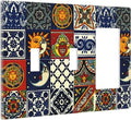 Boho Moroccan Mandala Mexican Tiles 3-Gang 2-Toggle 1-GFCI/Decorator Combination Light Switch Decorative Triple Combo Device Switches/Rocker Outlet Covers and Wall Plate