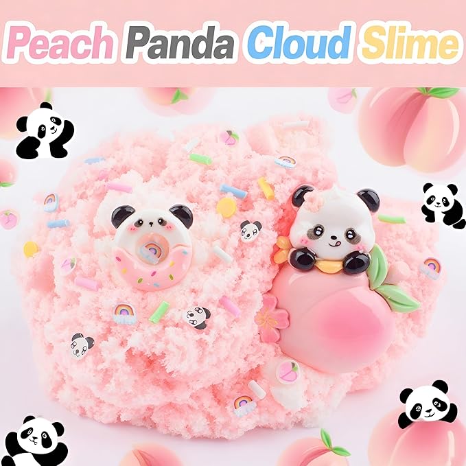 Pink Peach Cloud Slime Kit, with Fun Panda Slime Add Ins, Soft Non-Sticky, Scented Slime Kit for Kids, Birthday Gifts for Boys & Girls, Classroom Rewards, DIY Stress Relief Toy