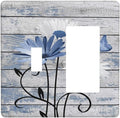Blue White Daisy Flower Butterfly Rustic Wood Board Outlet Covers 1 Toggle 1 Rocker Combination Decorative Wall Plate Electrical Switch Plates Light Switch Cover Plate for Farmhouse Bedroom Decor