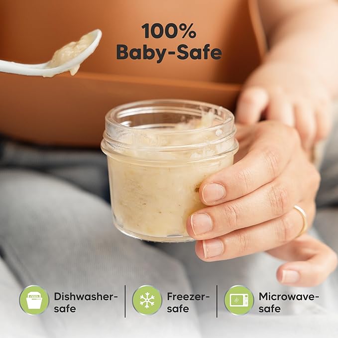 KeaBabies 12pk 4oz Glass Baby Food Containers with Lids - Leak-Proof, Microwavable Small Glass Jars, Baby Purees & Toddler Snack Storage Containers, BPA-Free, Dishwasher & Freezer Safe (Sage)