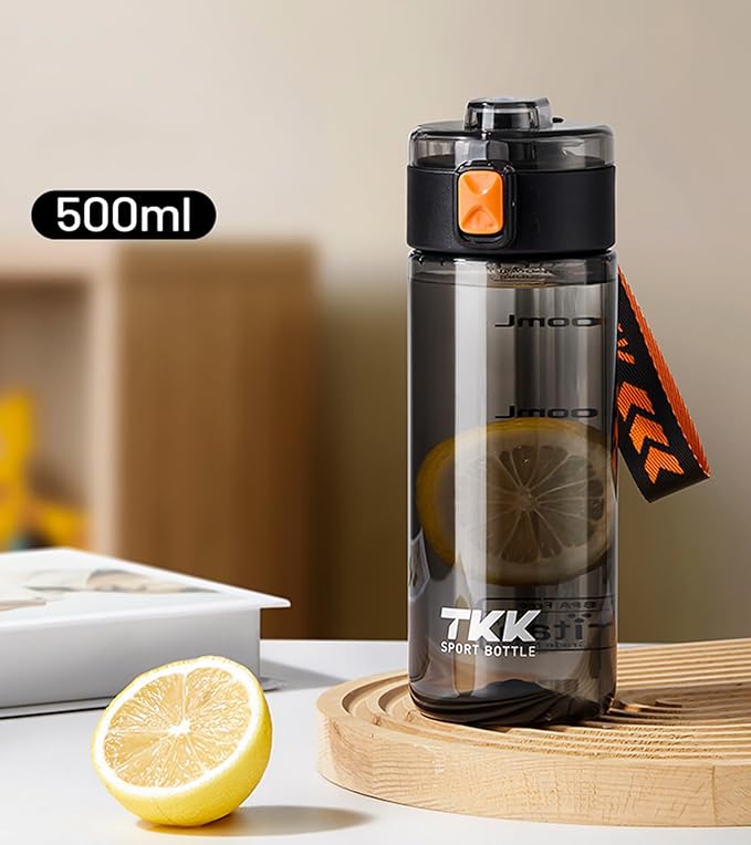 TKK Sports Water Bottle, 17oz Tritan Kid Jug with Leak Proof Lid & Handle Strap & Built-In Infuser - BPA-Free, Easy-Clean Design for Gym, Office & Outdoor Travel, Black