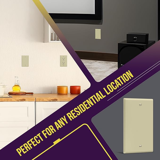 ENERLITES Blank Device Wall Plate, Gloss Finish, Standard Size 1-Gang 4.50" x 2.76", Polycarbonate Thermoplastic, 8801-I-10PCS, Ivory (10 Pack)