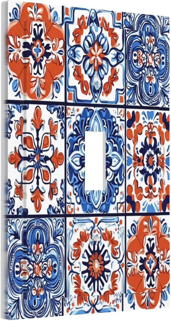 Decorative Light Switch Cover Colorful Talavera Mexican Tile 1 Gang Single Toggle Device Electrical Faceplate Switchplates Decorator Outlet Wall Plate For Bathroom Kitchen Decor