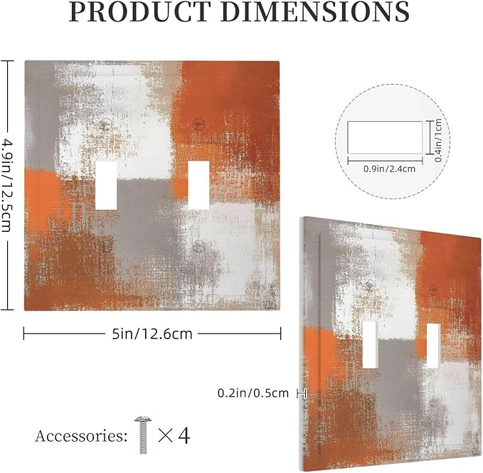 Orange Grey Abstract Art Oil Painting Decorative Switch Plates 2 Gang Double Toggle Outlet Light Switch Cover Wall Plate Electrical Faceplate For Home Farmhouse Decor