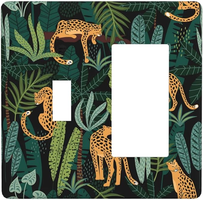 Jungle Cheetah Tropical Wildlife Leopard Green Palm Leaf Outlet Covers 1 Toggle 1 Rocker Combination Decorative Wall Plate Electrical Switch Plates Light Switch Cover Plate for Farmhouse Home Decor