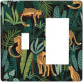 Jungle Cheetah Tropical Wildlife Leopard Green Palm Leaf Outlet Covers 1 Toggle 1 Rocker Combination Decorative Wall Plate Electrical Switch Plates Light Switch Cover Plate for Farmhouse Home Decor