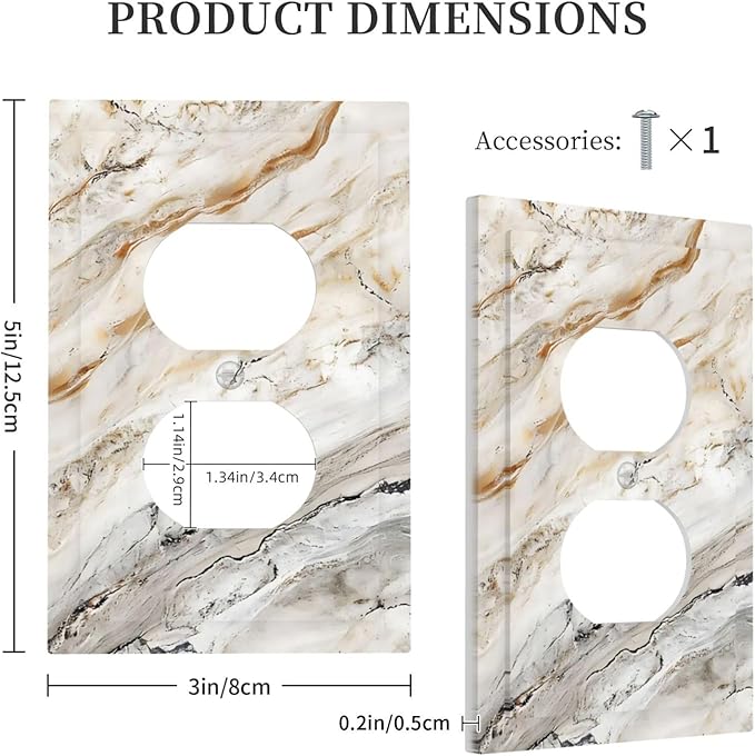Matte Beige Gold Marble Granite Abstract Print Outlet Covers 1 Gang Duplex Light Switch Cover Decorative Switch Plates Electrical Receptacle Faceplate Wall Plate for Bathroom Kitchen Decor