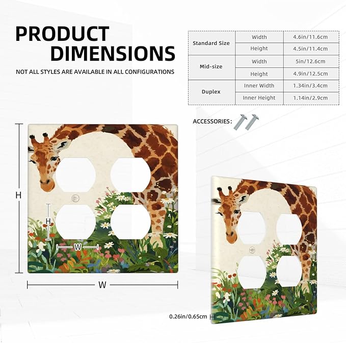 Giraffe Double Duplex Receptacle Outlet Cover Wall Plate Decorative 2 Gang Light Switch Covers Electrical Switchplate Home Decorate Faceplat for Bathroom Bedroom Kitchen Room 4.5 x 4.5 Inch