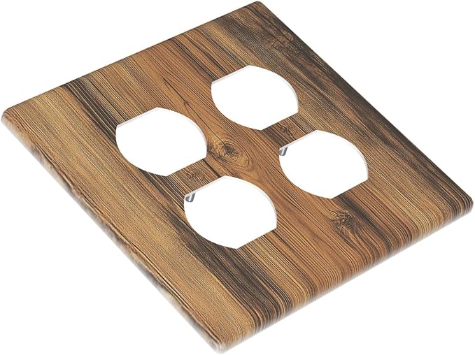 Outlet Covers Vintage Rustic Country Brown Wood 2 Gang Double Duplex Decorative Light Switch Covers Electrical Wallplates Socket Faceplate For Farmhouse Cabin Decor