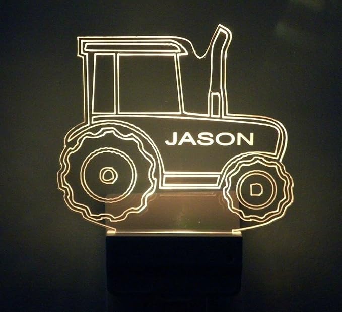 MIRROR MANIA Night Light Multi Color Personalized LED Plug-in, Ultra-Slim Touch Night Light Smart Dusk to Dawn Sensor, Kids Children's Bedroom Kitchen Bathroom Hallway Play Room Variations (Tractor)