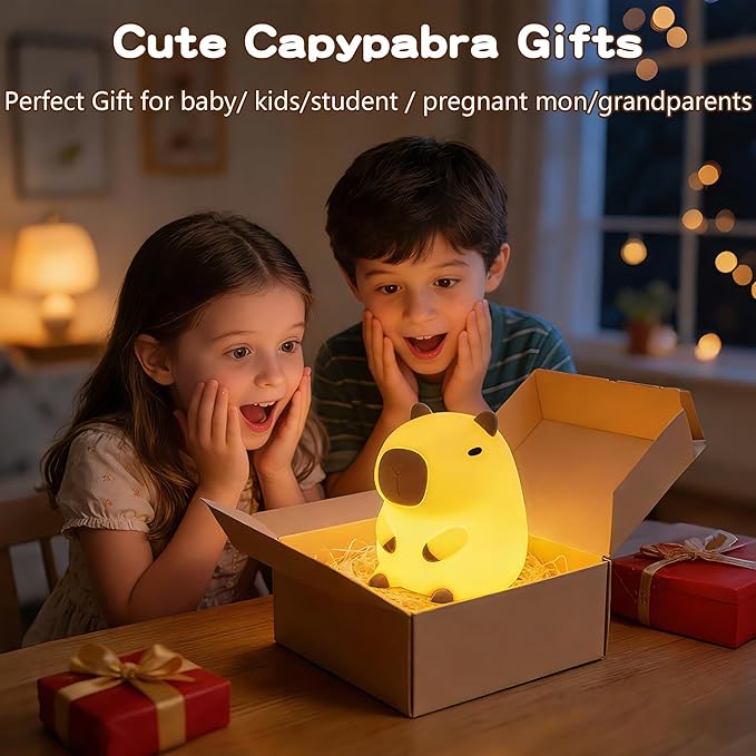 FAMIDUO Capybara Night Light for Kids,Safe Squishy Silicone Nursery Light with Timer,Dimmable & Rechargeable Touch Bedside Lamp, Cute Capybara Gifts for Boys Girls Toddlers, Baby & Kids Room Decor