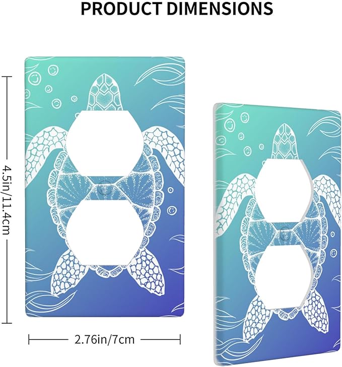 Sea Turtle Ocean 1-Gang Duplex Wall Plate, Blue Coastal Turtle Outlet Cover Decorative Faceplate for Bathroom, Beach House & Coastal Home