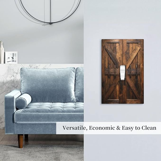 Decorative Light Switch Cover Plate Retro Brown Wood Barndoor 1 Gang Single Toggle Wall Plates for Electrical Outlet Covers Switch Plate Covers Faceplate for Farmhouse Home Decor